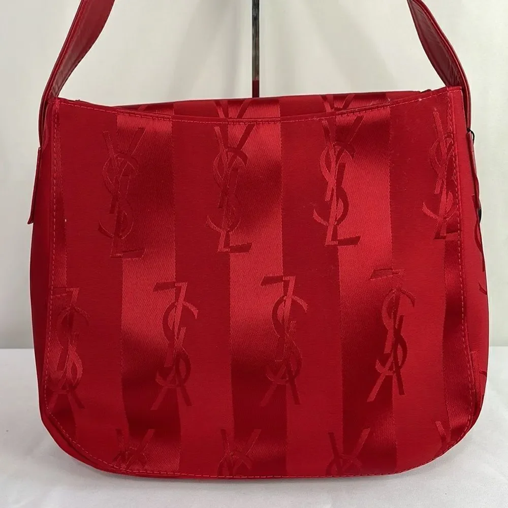 Yves St Laurent Vintage Red Satin Logo Bag - Picture 2 of 10